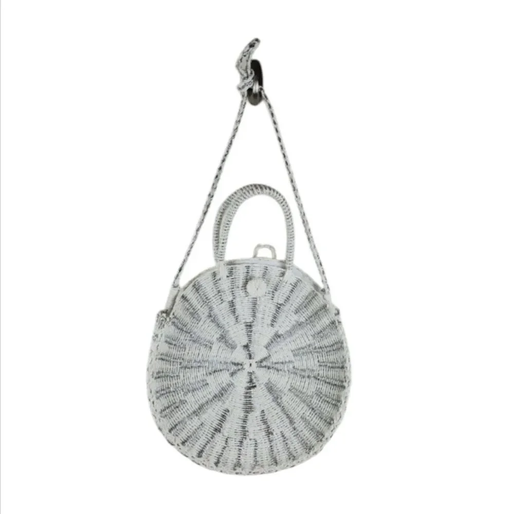 Mudpie white and silver wicker handbag shoulder strap and handles used 1x EUC